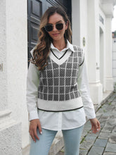 Plaid V-Neck Sweater Vest Black OutfitFlow